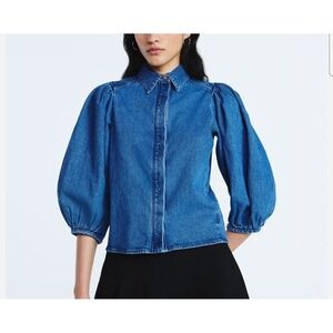Scoop Denim Puff Sleeve Shirt Women's Button Up Medium Wash Size Large(12-14)